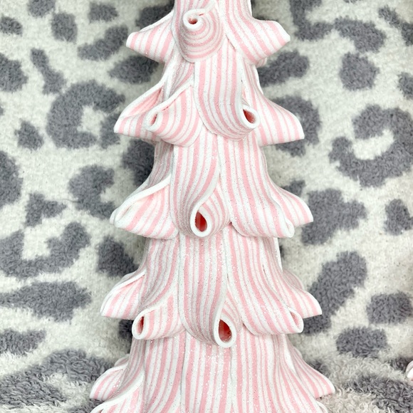 Set of 2 Cupcakes & Cashmere Pink White Glitter Ribbon Peppermint Holiday Trees - Picture 3 of 4